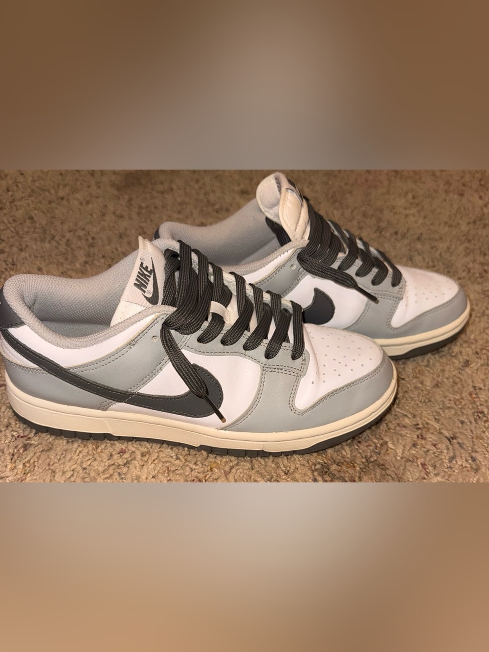 Nike Low-Top Sneakers in White and Gray with Black Swoosh